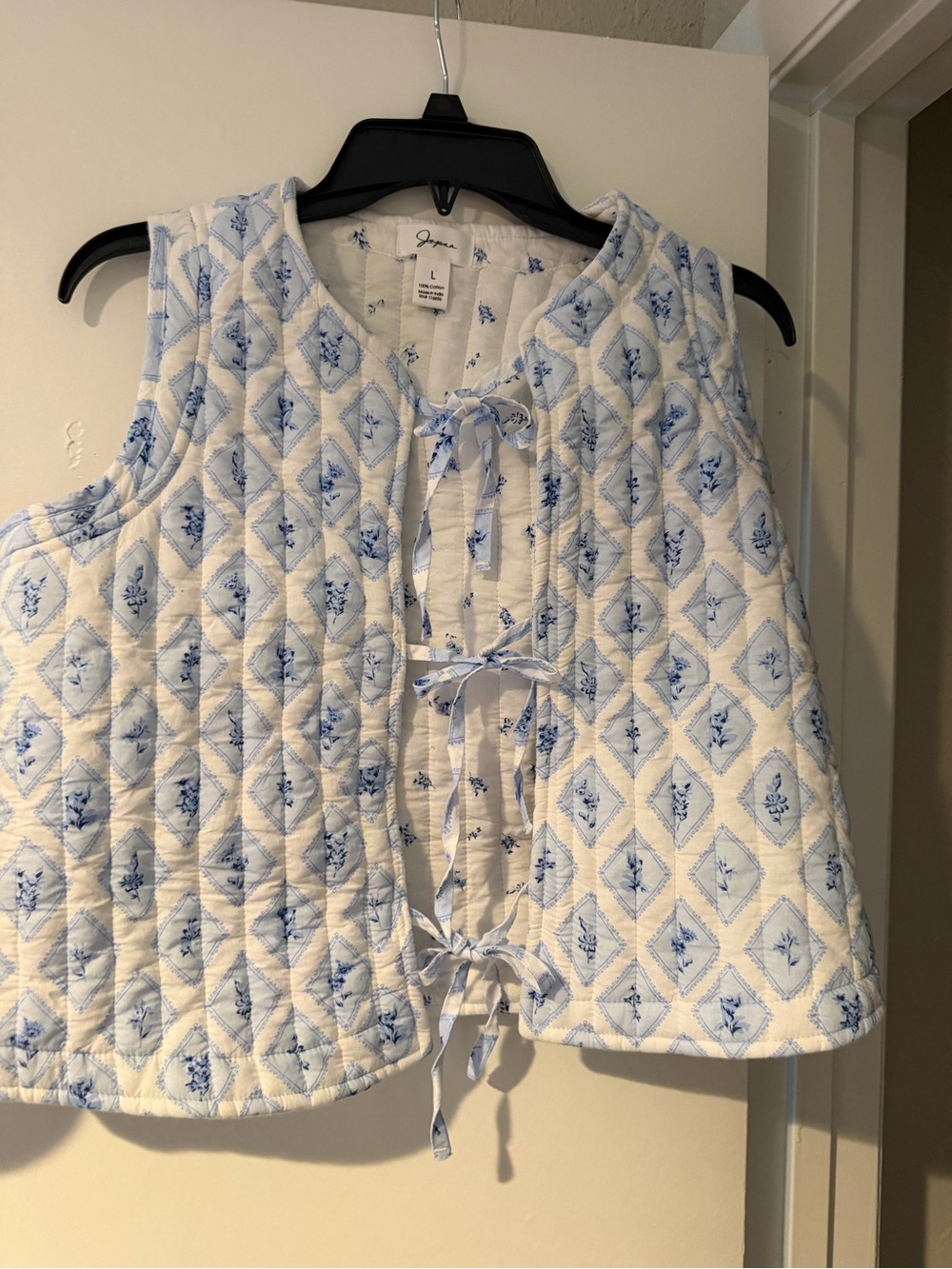 Quilted Blue & White Tie-Front Vest